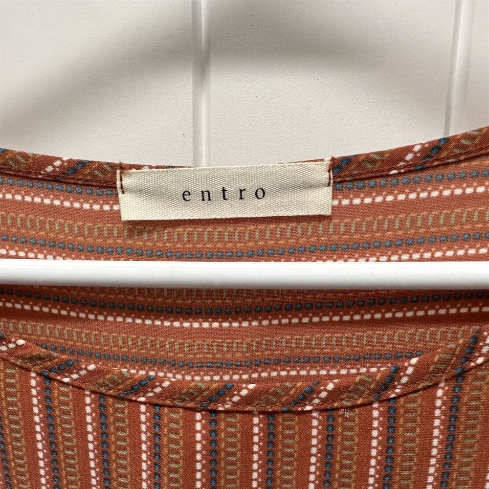 Entro Mini Dress Medium Oversized Orange Brown Flowy Boxy Pockets Popover - Picture 3 of 8
